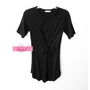 Tilly's Lace-Up Corset Edgy Long Tunic Laced Tie-Up Goth Tee T-Shirt Blouse Top